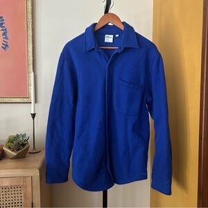 Aritzia TNA Cozy Fleece Boyfriend Fit Shacket Button Up Shirt Pocket Blue Size M
